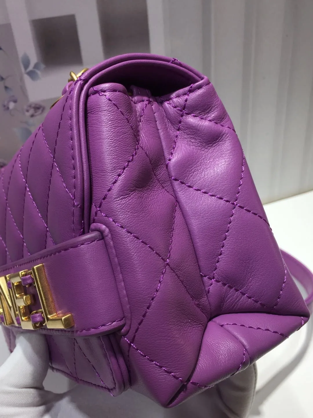 CHLFront Logo Small Flap Bag Gold Hardware Purple For Women, Women&#8217;s Handbags, Shoulder Bags 8.2in/21cm AS1490