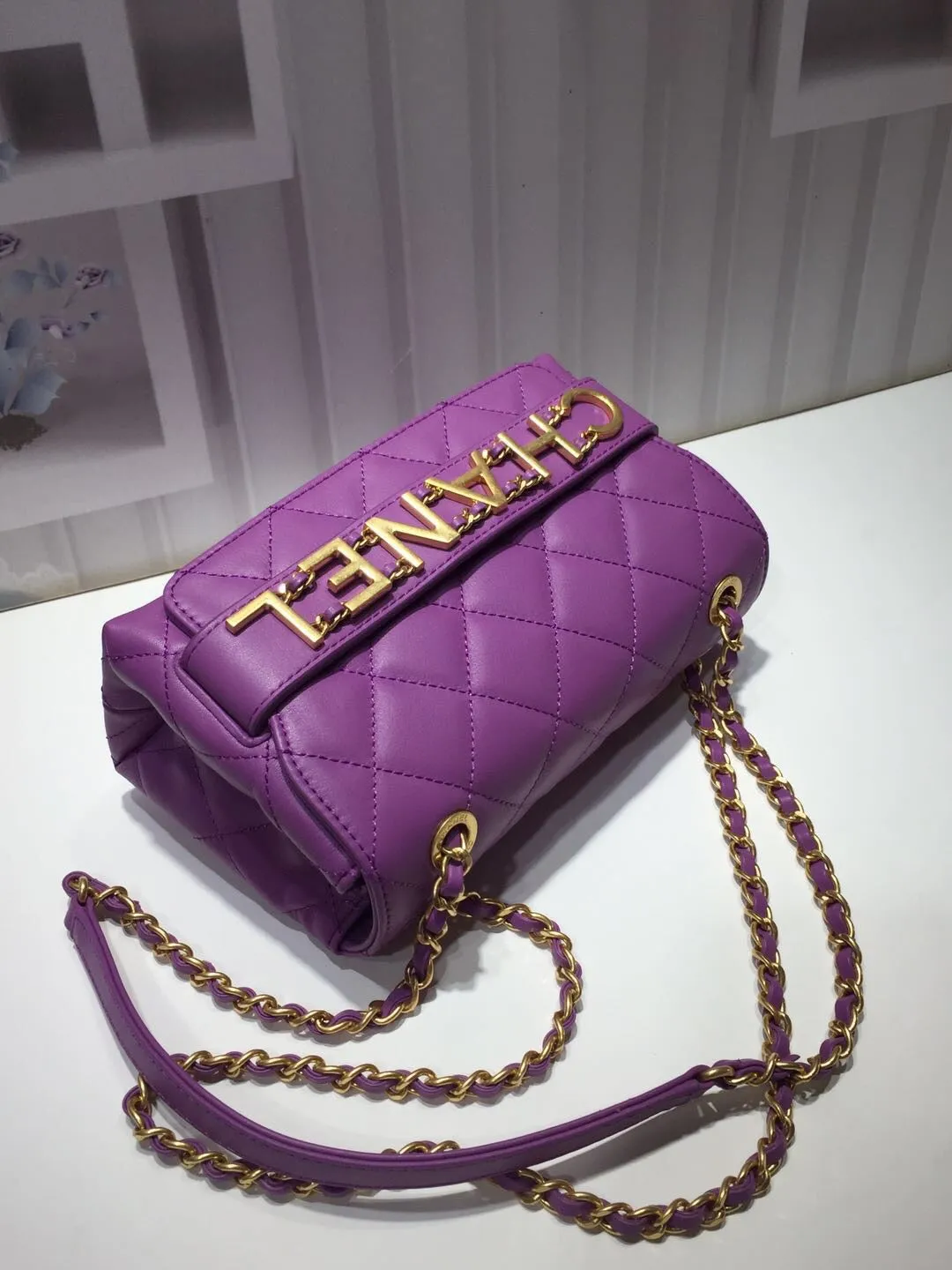 CHLFront Logo Small Flap Bag Gold Hardware Purple For Women, Women&#8217;s Handbags, Shoulder Bags 8.2in/21cm AS1490