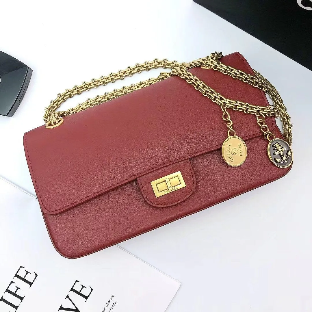 CHLMaroon Medallion Nude Reissue 2.55 Classic 225 Flap Red Bag For Women 24cm/9.4in