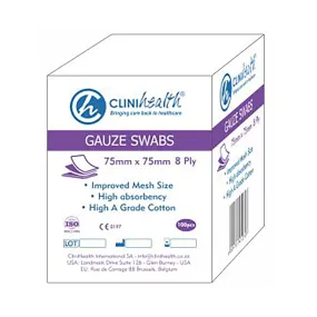 Clinihealth Gauze 75mm x 75mm 8 Ply N S 100 Pack