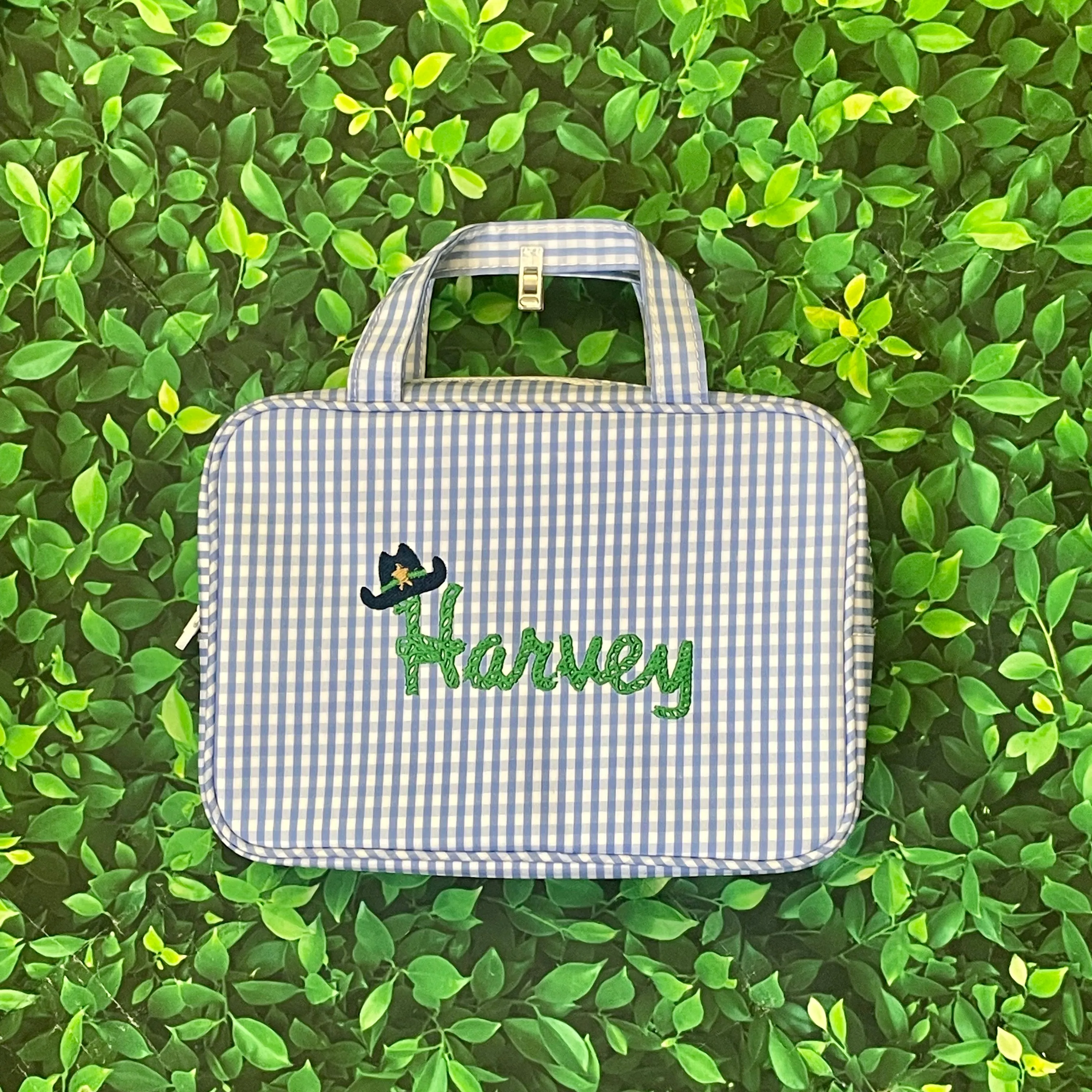 Coated Canvas Gingham Carry On Makeup bag