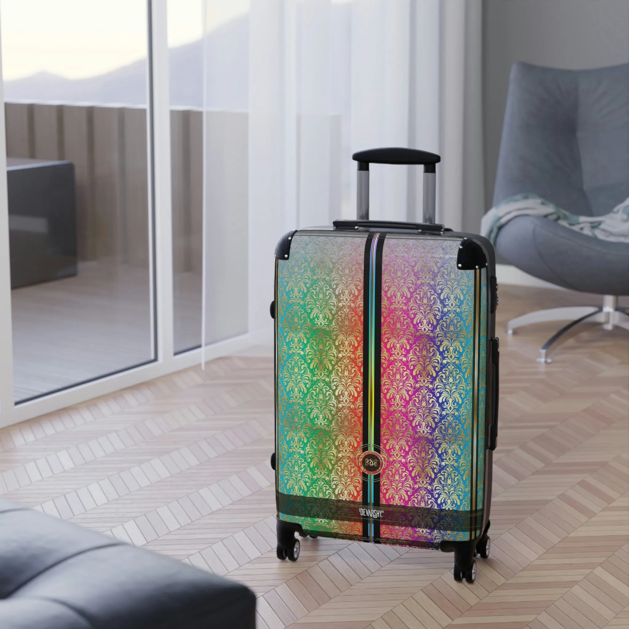 Colorful Damask Suitcase 3 Sizes Carry-on Suitcase Damask Luggage Hard Shell Suitcase | 100269