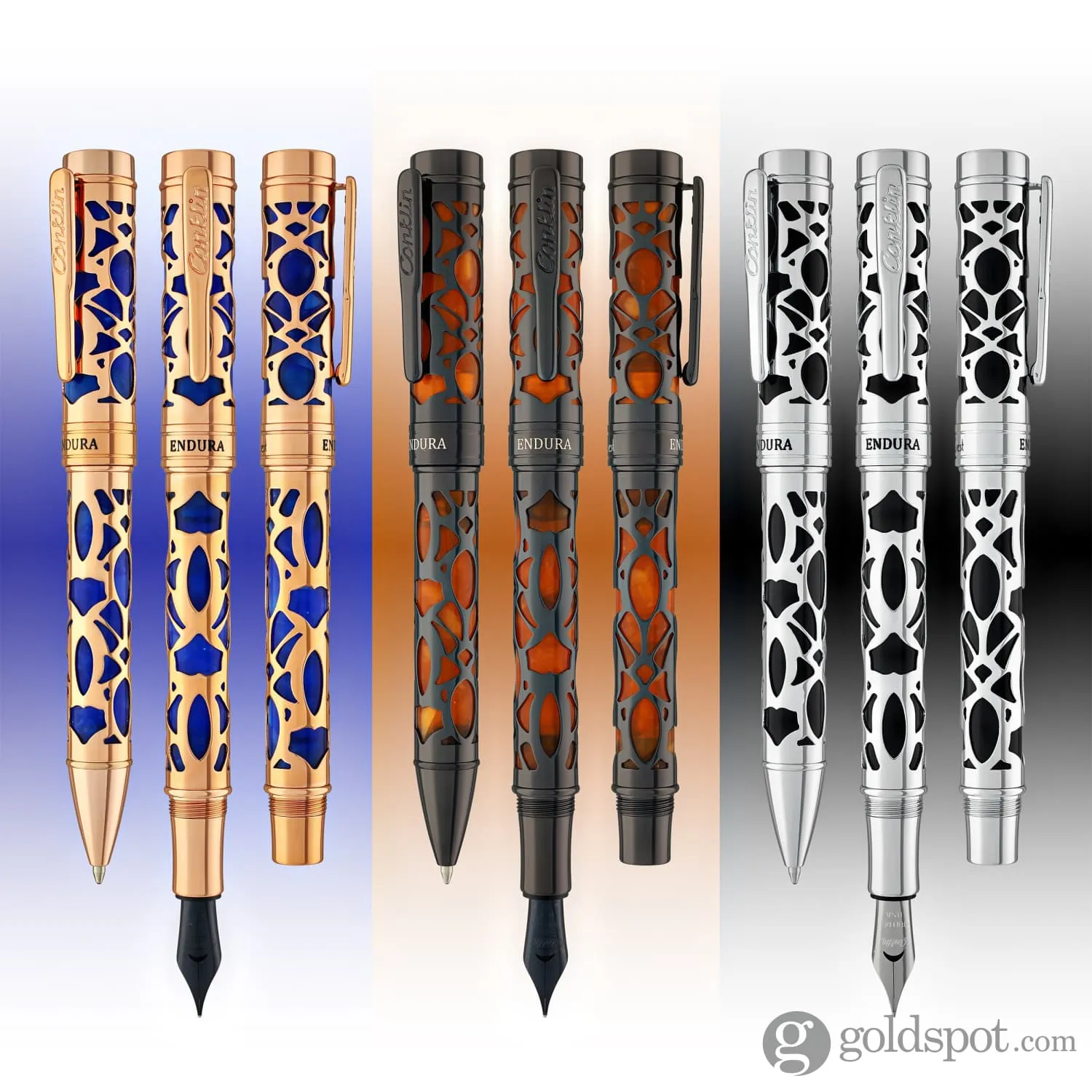 Conklin Endura Deco Crest Ballpoint Pen in Blue with Rosegold Trim