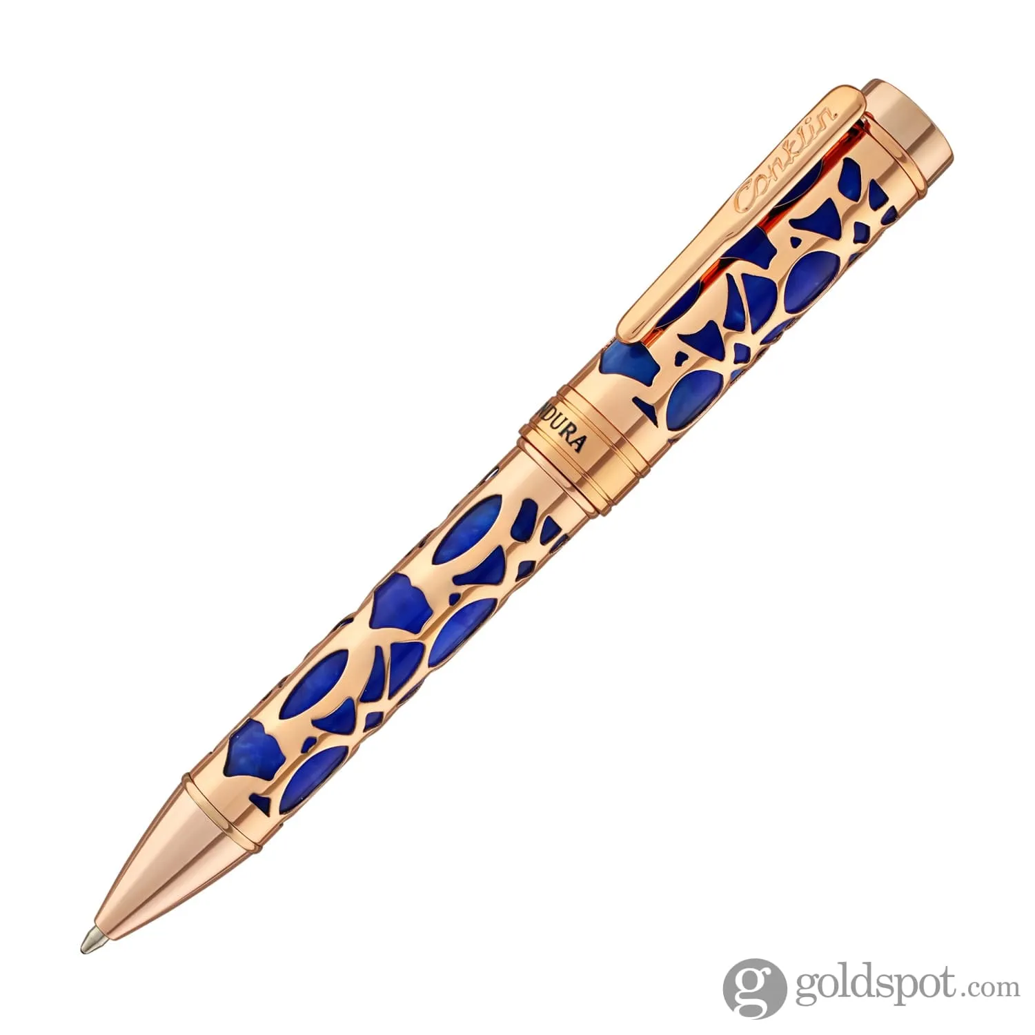 Conklin Endura Deco Crest Ballpoint Pen in Blue with Rosegold Trim