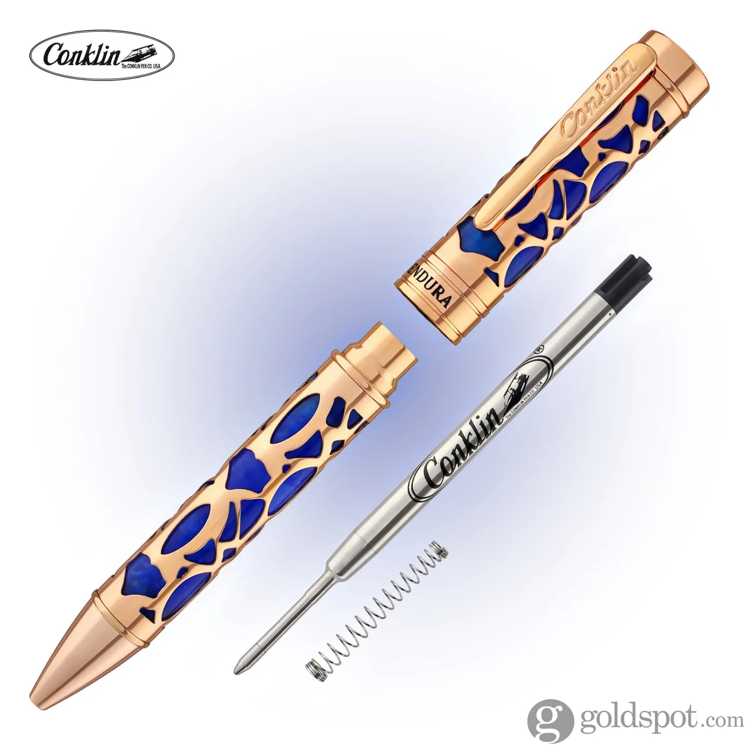 Conklin Endura Deco Crest Ballpoint Pen in Blue with Rosegold Trim