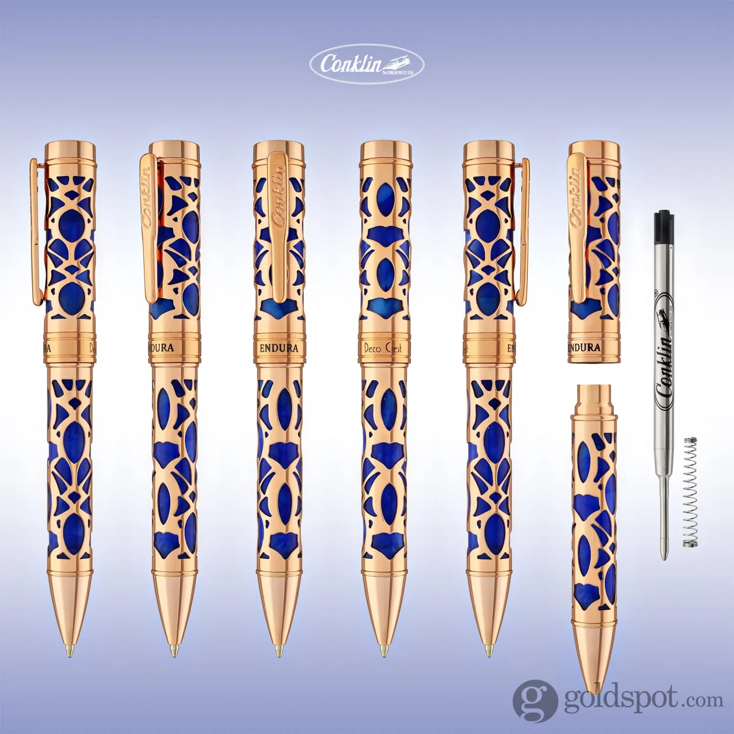 Conklin Endura Deco Crest Ballpoint Pen in Blue with Rosegold Trim