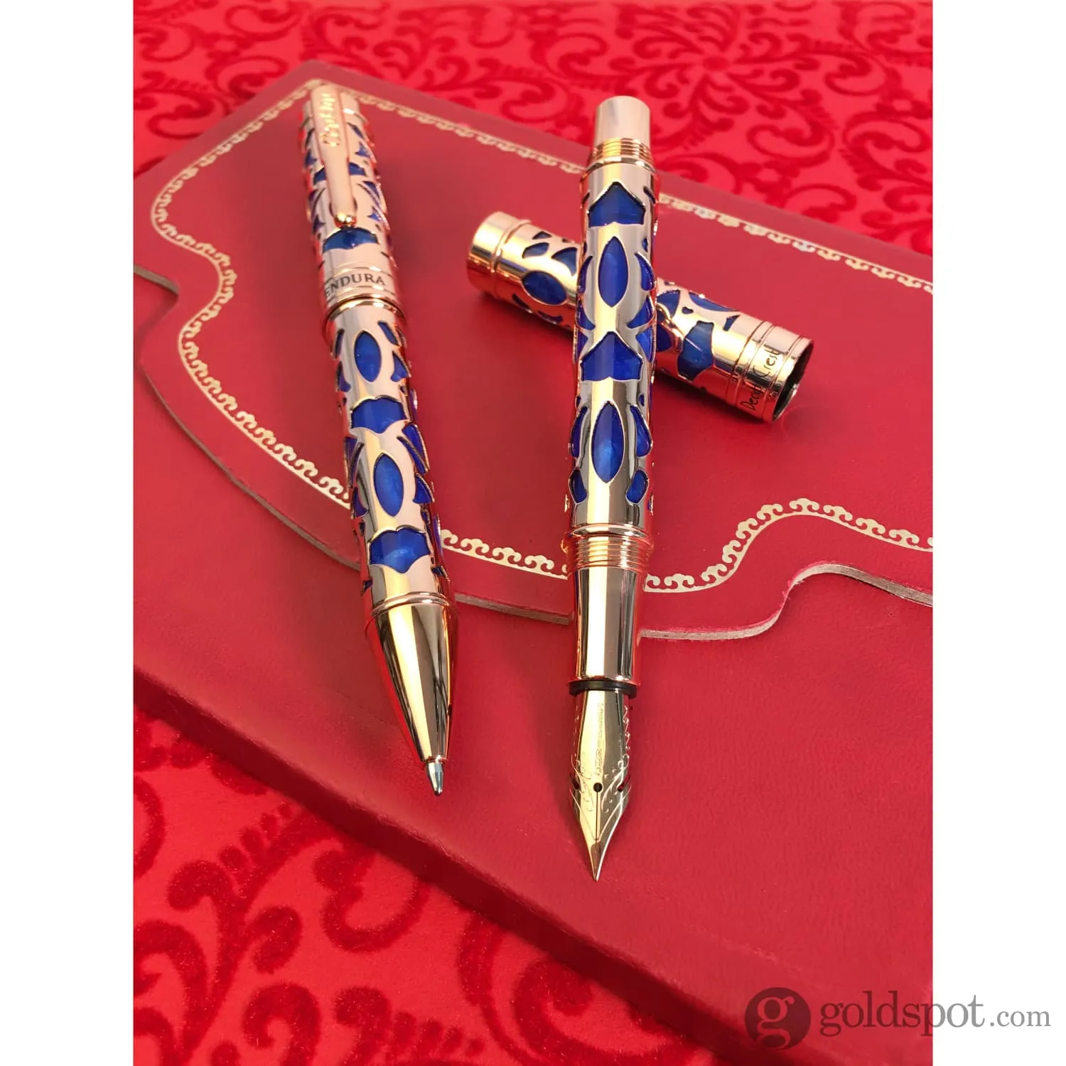 Conklin Endura Deco Crest Ballpoint Pen in Blue with Rosegold Trim