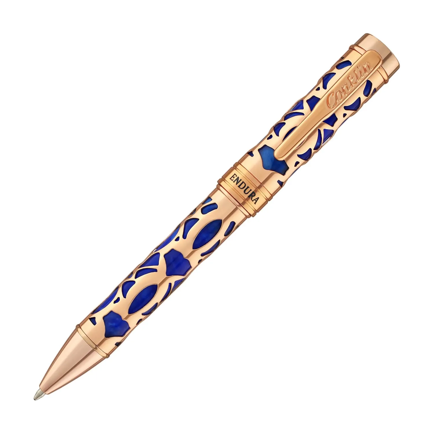 Conklin Endura Deco Crest Ballpoint Pen in Blue with Rosegold Trim