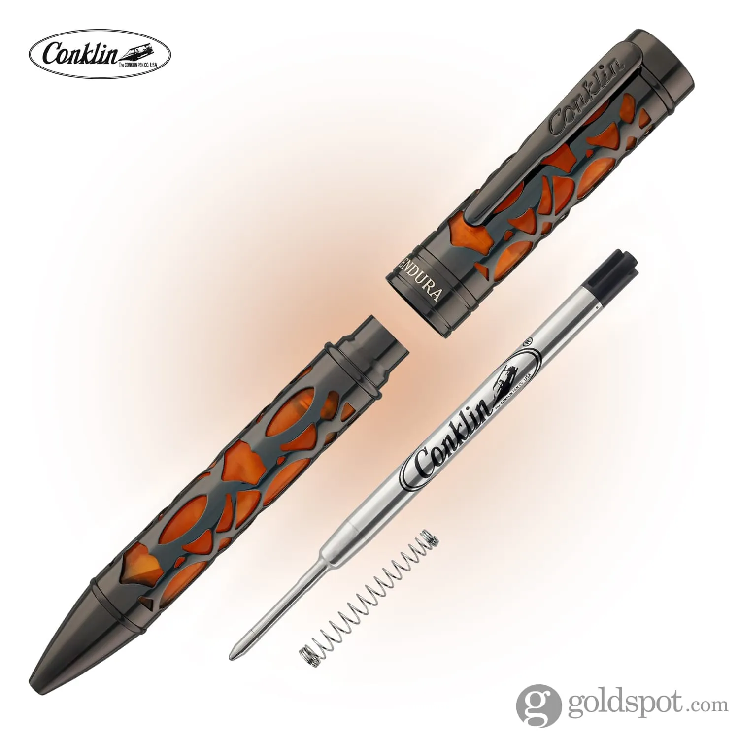 Conklin Endura Deco Crest Ballpoint Pen in Orange with Gunmetal Trim