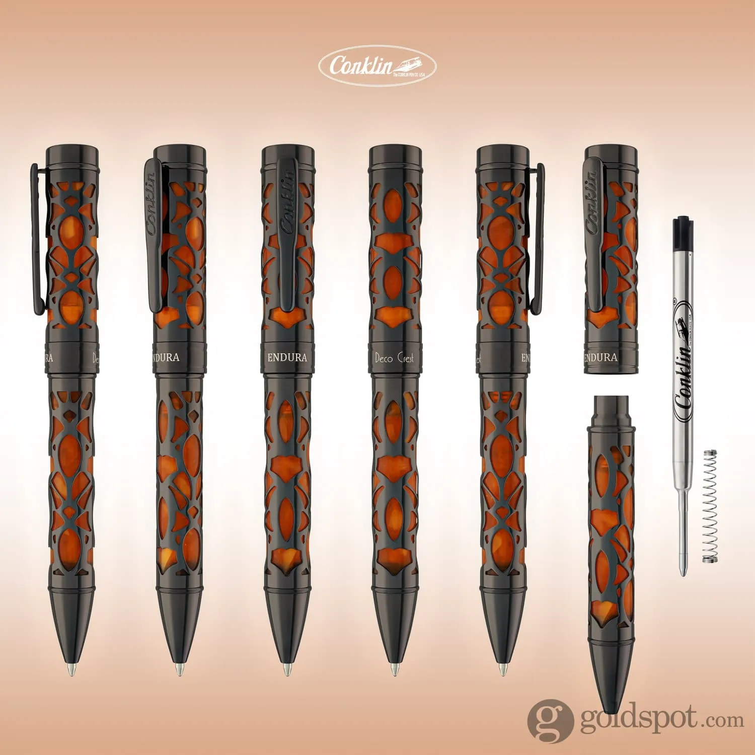 Conklin Endura Deco Crest Ballpoint Pen in Orange with Gunmetal Trim