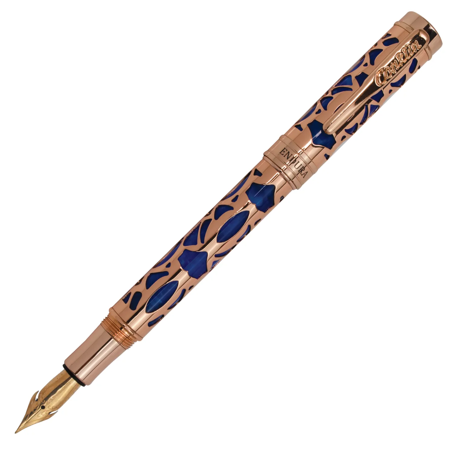 Conklin Endura Deco Crest Fountain Pen - Blue w/ Rosegold