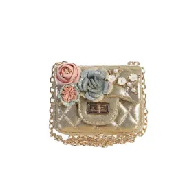 Dear Ellie Mini Metallic Handbag with Flowers - Gold