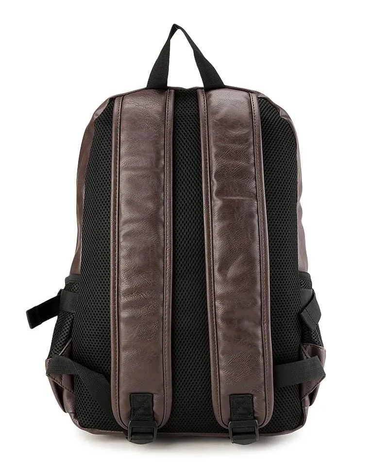 Distressed Leather Mesh Backpack - Brown