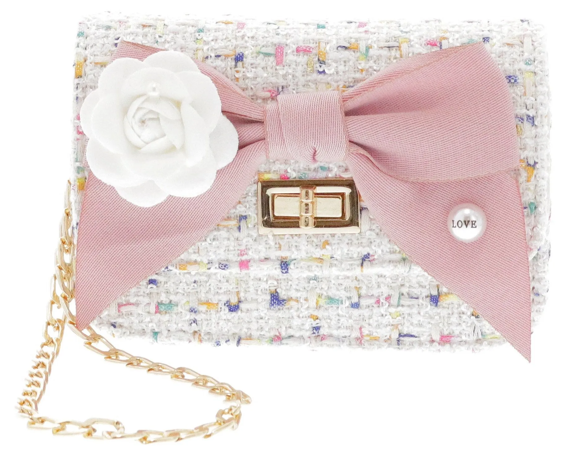 Doe A Dear White Boucle Bow Front Cross Body Handbag