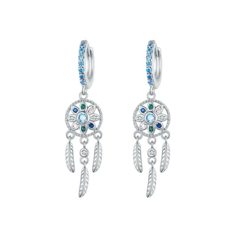 Dreamcatcher CZ Sterling Silver Dangle Earrings