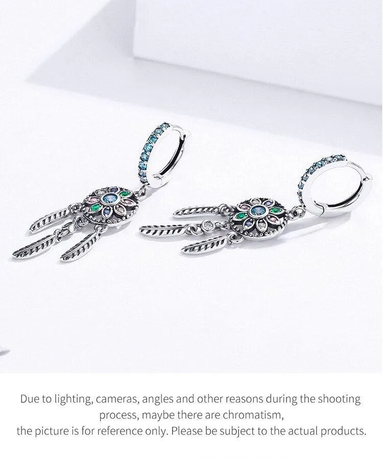 Dreamcatcher CZ Sterling Silver Dangle Earrings