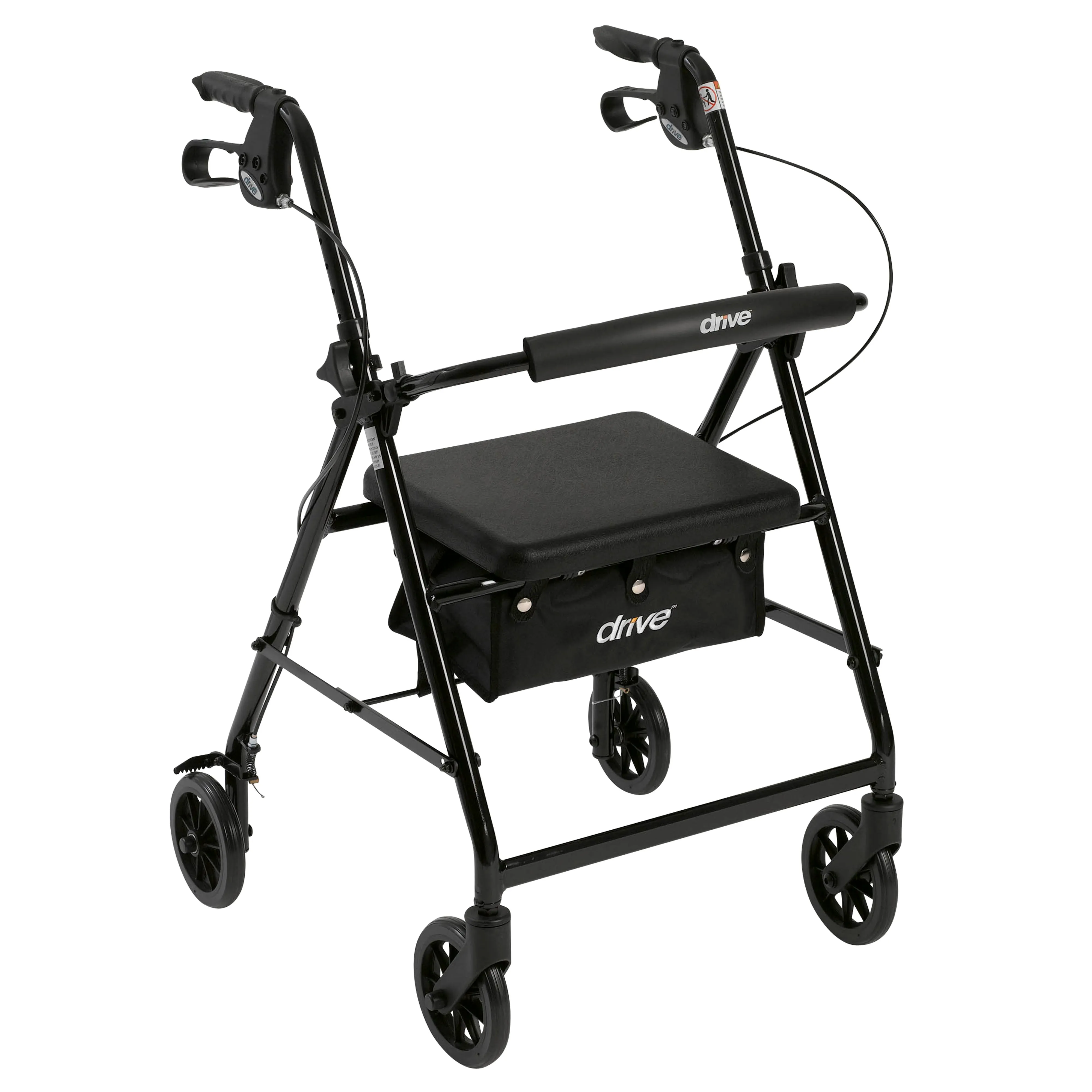 Drive Medical r726bk Walker Rollator with 6" Wheels, Fold Up Removable Back Support and Padded Seat, Black