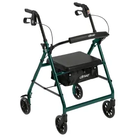 Drive Medical r726gr Walker Rollator with 6" Wheels, Fold Up Removable Back Support and Padded Seat, Green