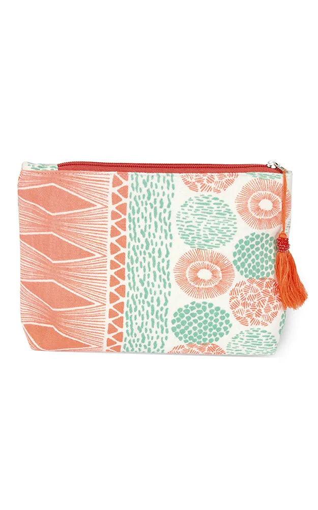 EAB0205 Coral Abstract Print Tassel Cosmetic Pouch Bag