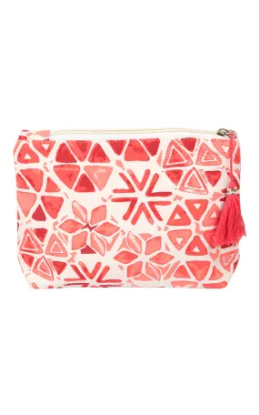 EAB0213 Coral Abstract Print Tassel Cosmetic Pouch Bag