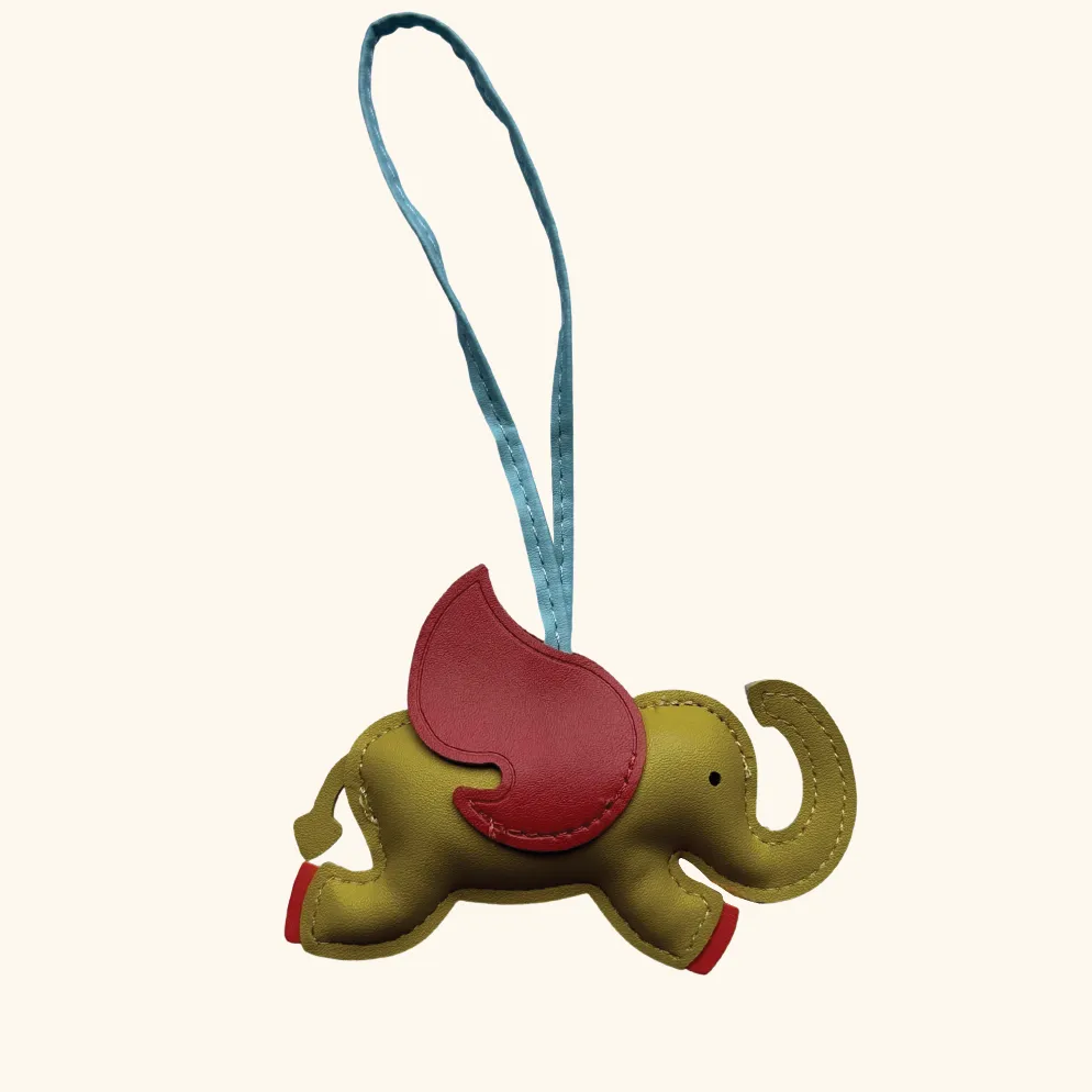 'Elefante Volante' Key Chain/ Bag Charm in Mustard and Red