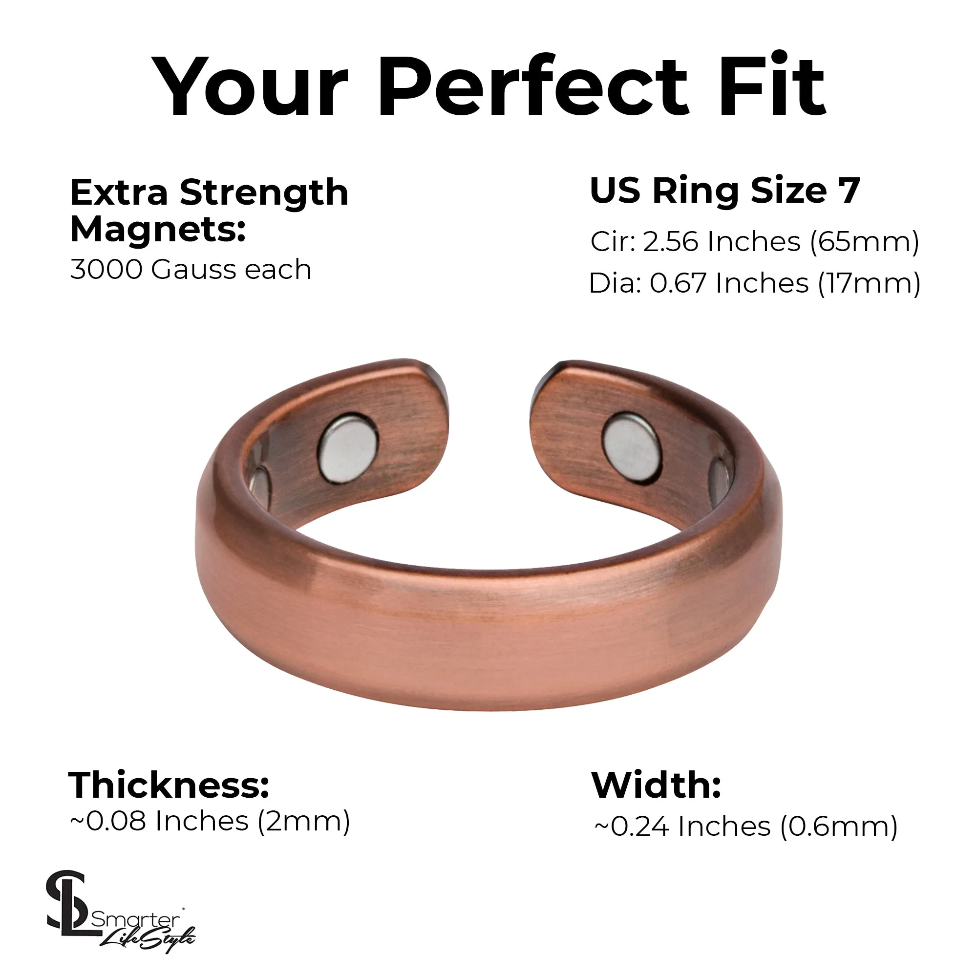 Elegant Pure Copper Magnetic Therapy Ring - Single Ring - Size 07