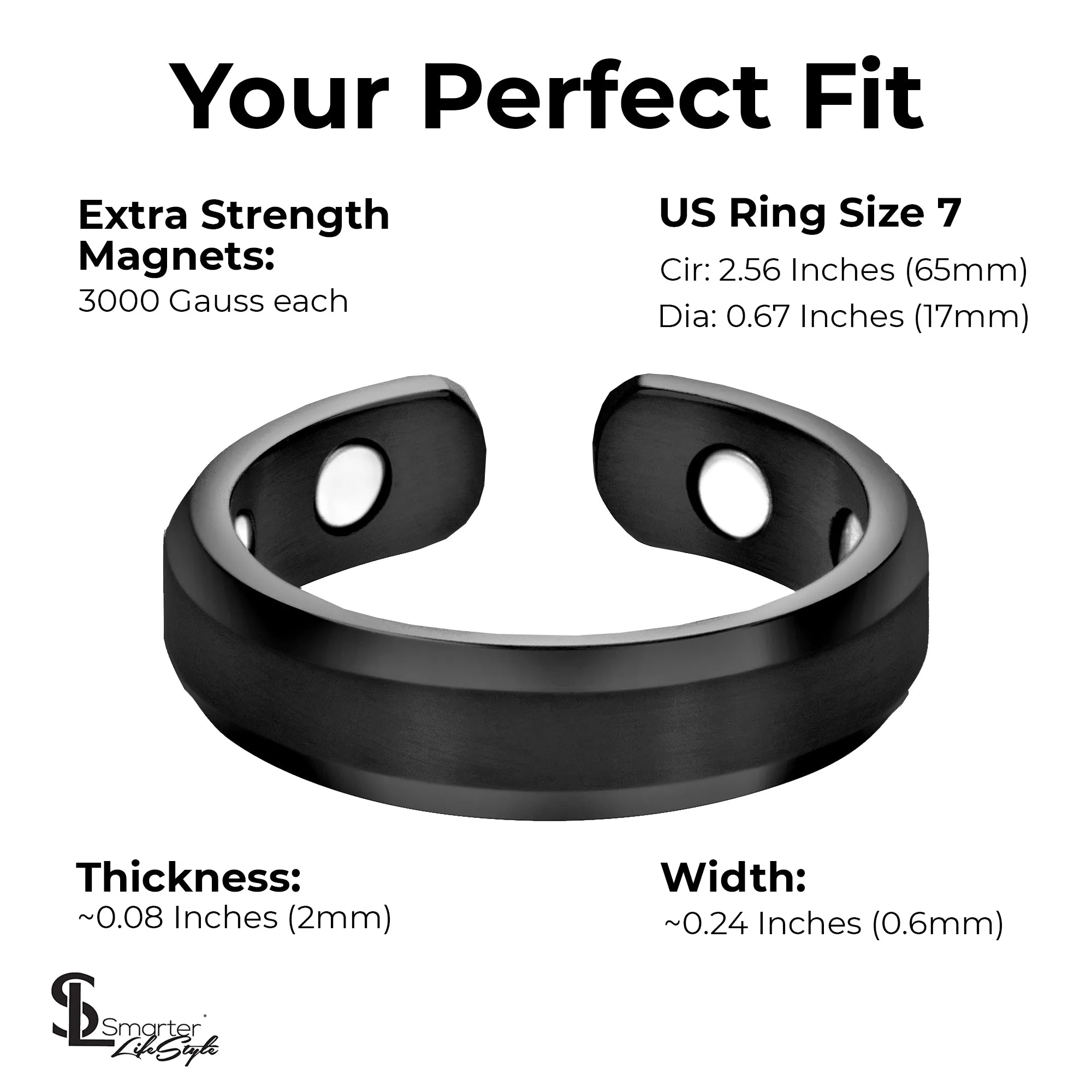 Elegant Titanium Magnetic Therapy Ring - Black, Size 07