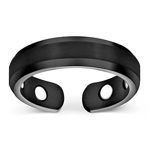 Elegant Titanium Magnetic Therapy Ring - Black, Size 07