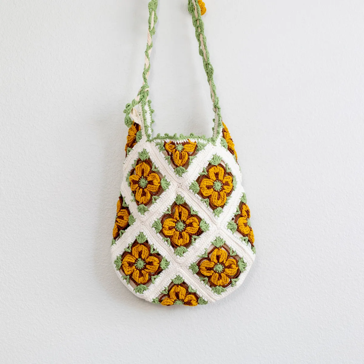 Elena Handbags Handmade Crochet Floral Patch Knit Shoulder Bag