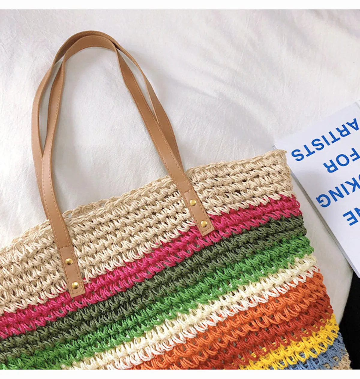 Elena Handbags Large Rainbow Straw Tote