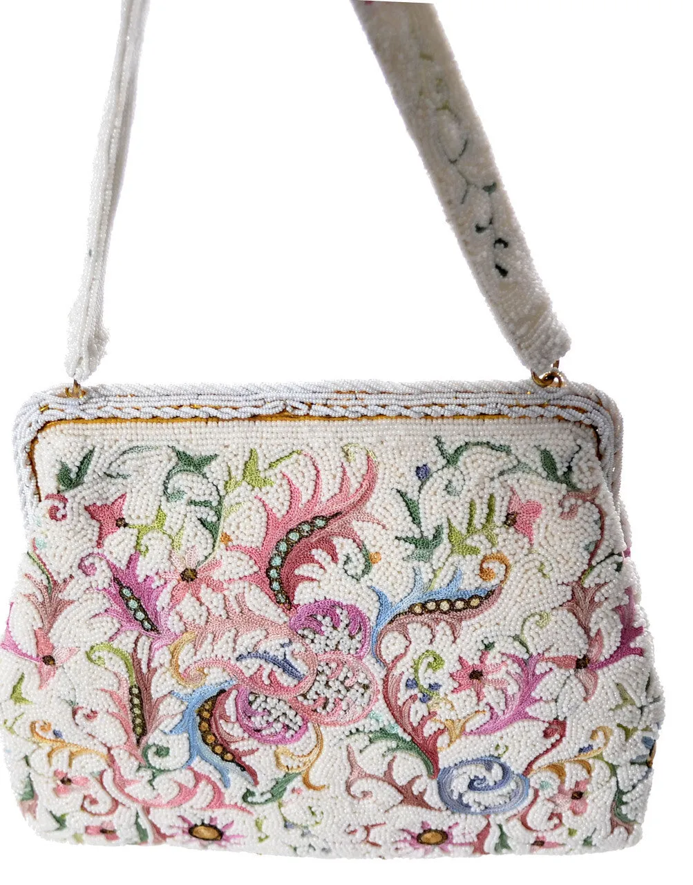 Embroidered Micro Seed Beaded Pastel Vintage Handbag