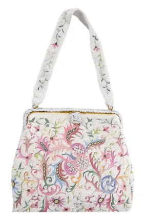 Embroidered Micro Seed Beaded Pastel Vintage Handbag