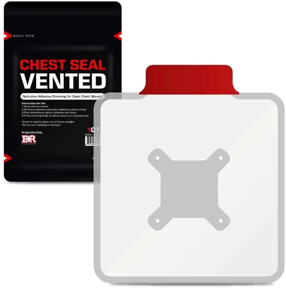 Ever Ready First Aid Vented Chest Seal with Quick Tear - 6.6” Square Occlusive Adhesive Dressing for Open Chest Wounds