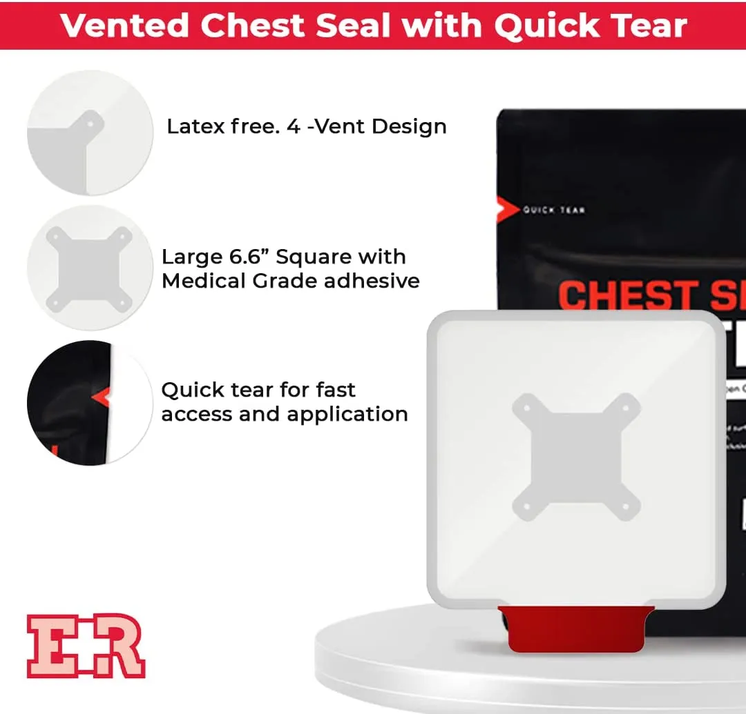 Ever Ready First Aid Vented Chest Seal with Quick Tear - 6.6” Square Occlusive Adhesive Dressing for Open Chest Wounds