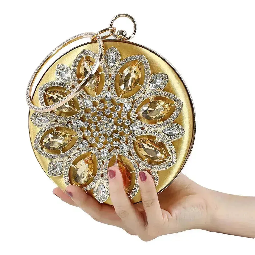 Fashion Rhinestone Diamond Silk Women's Hand Bag Dinner Wedding  Party Clutch Bag Dress Bag