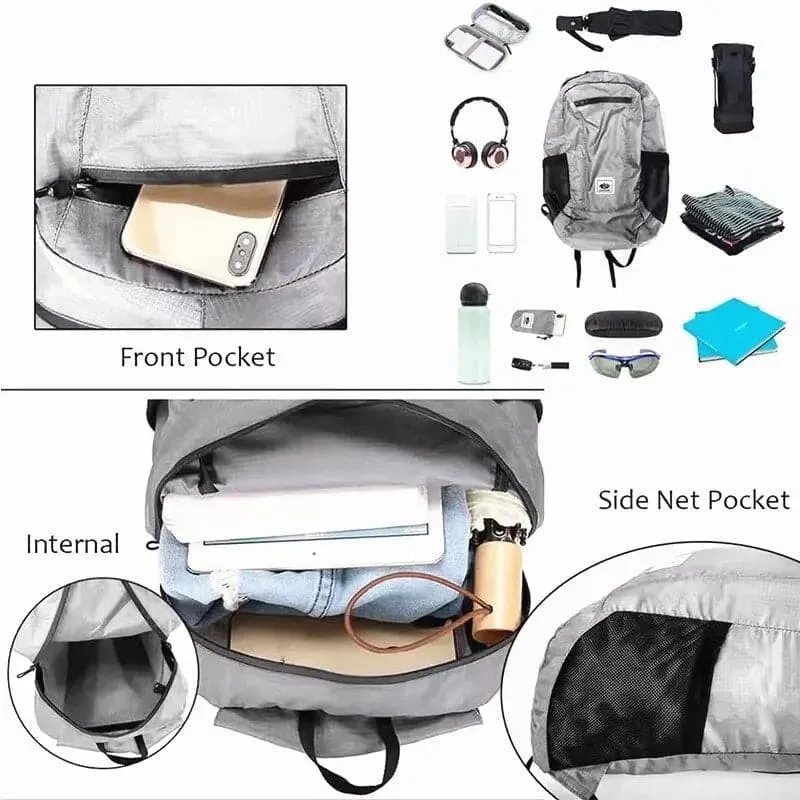 Folding Ultralight Backpack - Lightweight Backpack with Rain Cover and External Frame