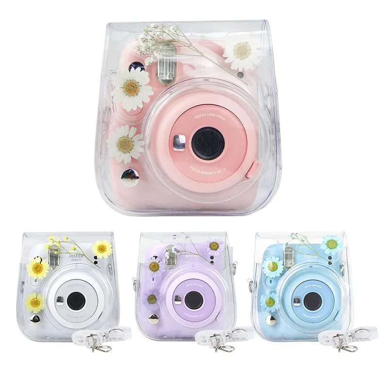 For Fujifilm Instax Mini 11 9 8 Transparent Camera Case Protective Carry Bag Cover with Shoulder Strap