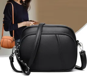 Genuine soft leather crossbody bag for women new fashionable shoulder small round bag three-layer large capacity mother bag for women