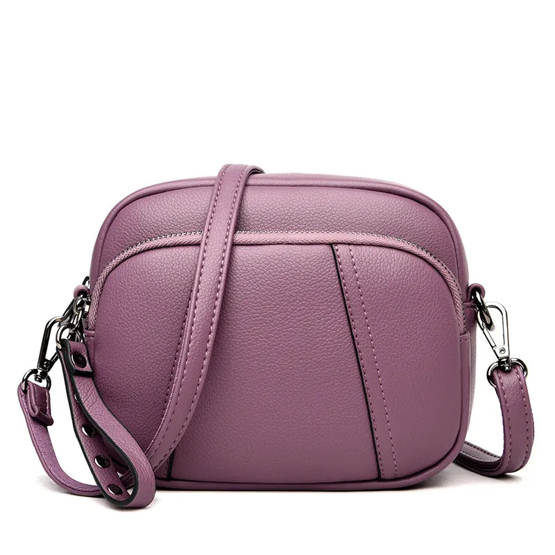 Genuine soft leather crossbody bag for women new fashionable shoulder small round bag three-layer large capacity mother bag for women