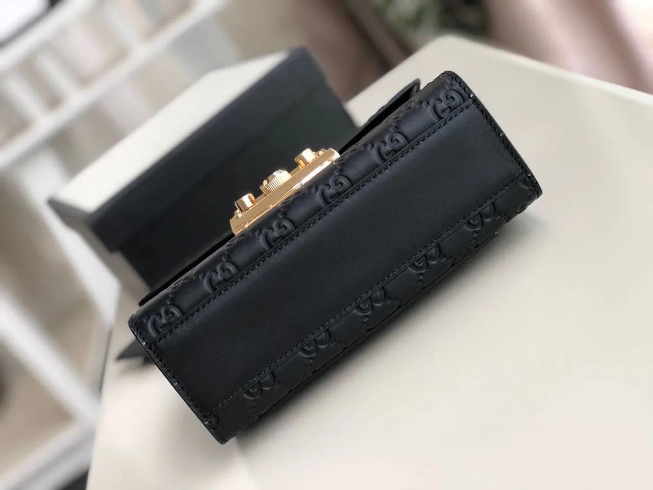 gg Padlock Small gg Signature Shoulder Bag Black gg Signature For Women 7.9in/20cm gg 409487 CWC1G 1000