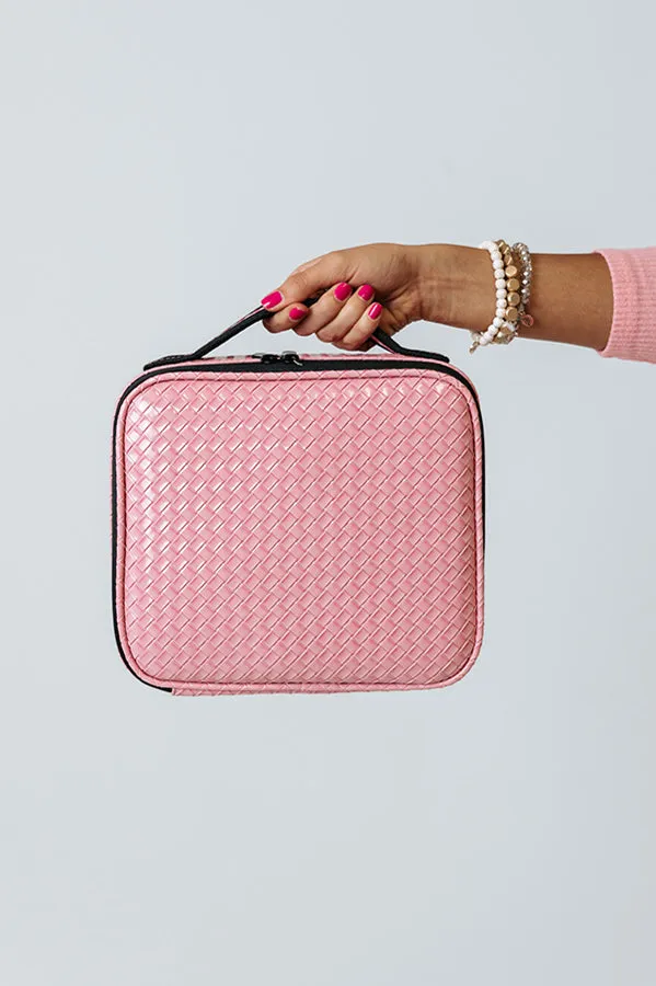 Glisten Up Woven Cosmetic Bag In Pink