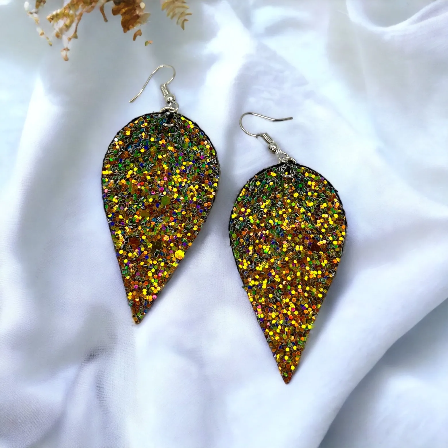 Glitter Earrings - Glitter Accessories, Green Glitter, Rainbow Earrings, Teardrop