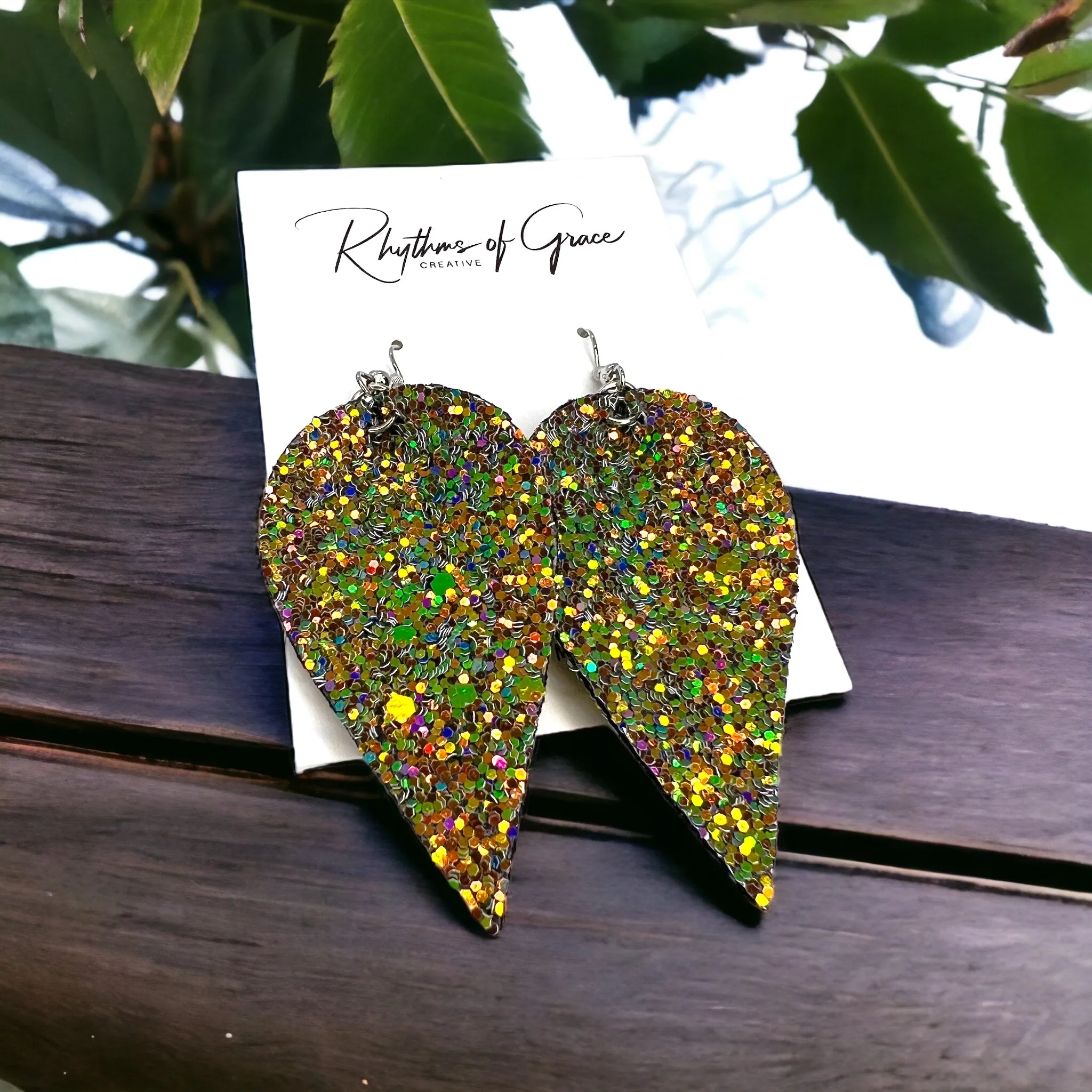 Glitter Earrings - Glitter Accessories, Green Glitter, Rainbow Earrings, Teardrop