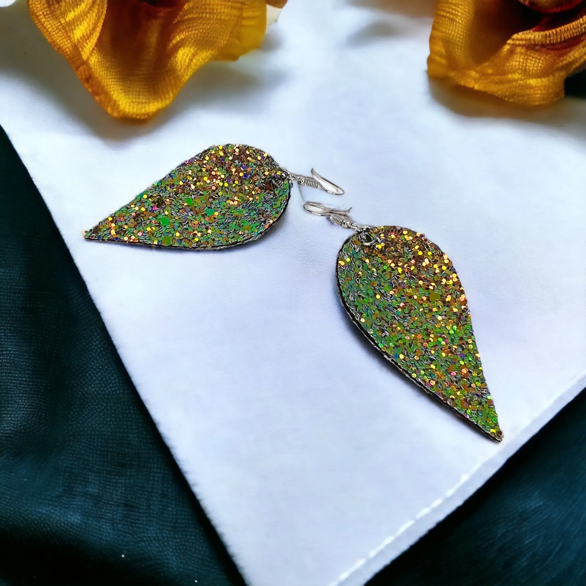 Glitter Earrings - Glitter Accessories, Green Glitter, Rainbow Earrings, Teardrop