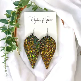 Glitter Earrings - Glitter Accessories, Green Glitter, Rainbow Earrings, Teardrop