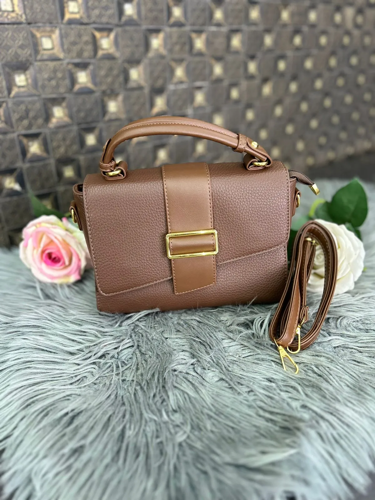 Gold Brown Buckle Bag