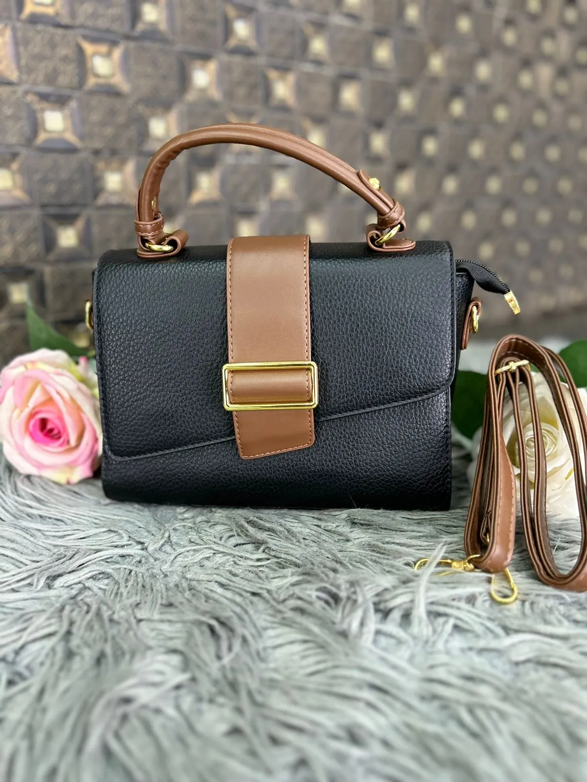 Gold Brown Buckle Bag