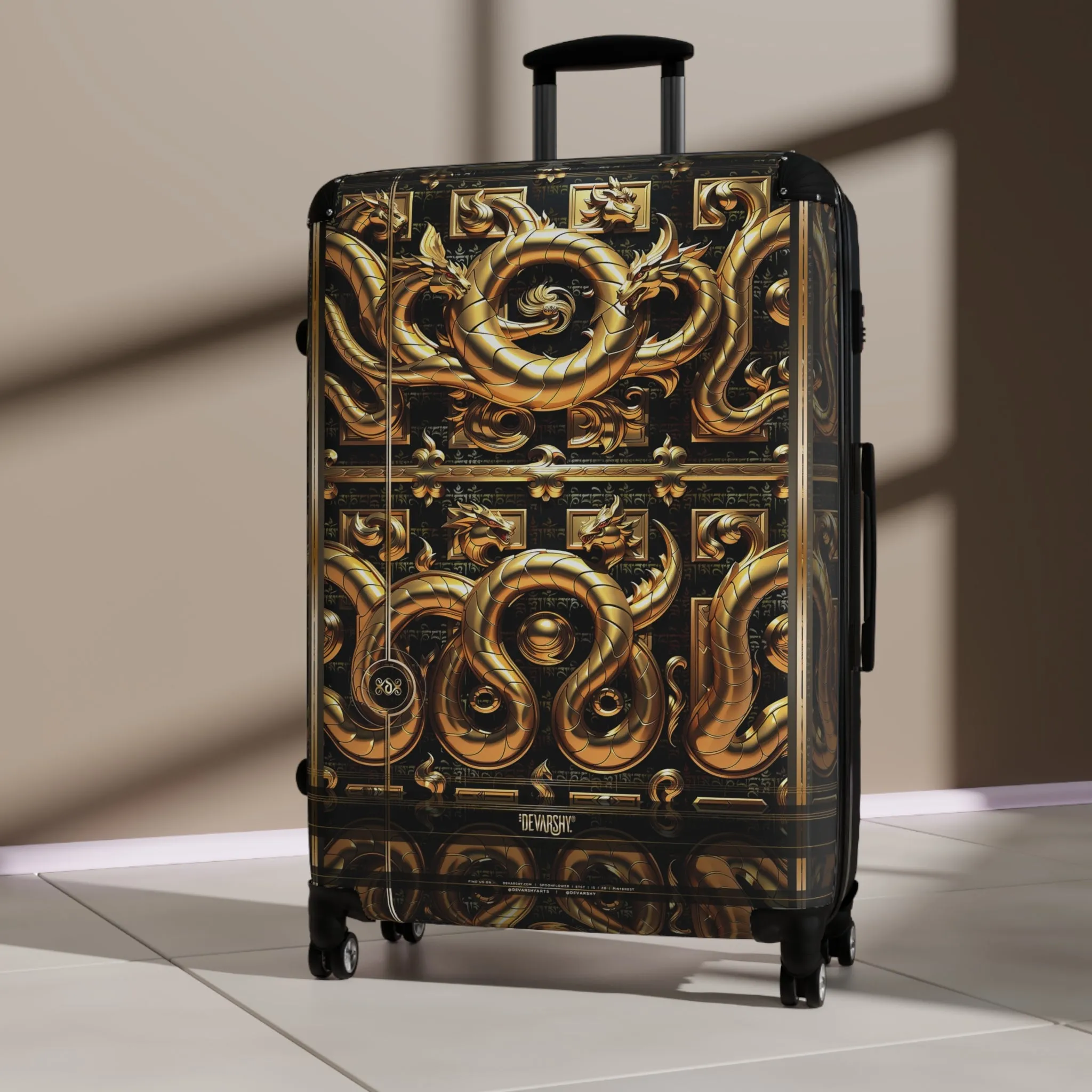 Golden Dragon Suitcase Carry-on Suitcase Gold Dragon Luggage Hard Shell Suitcase in 3 Sizes  | D20173