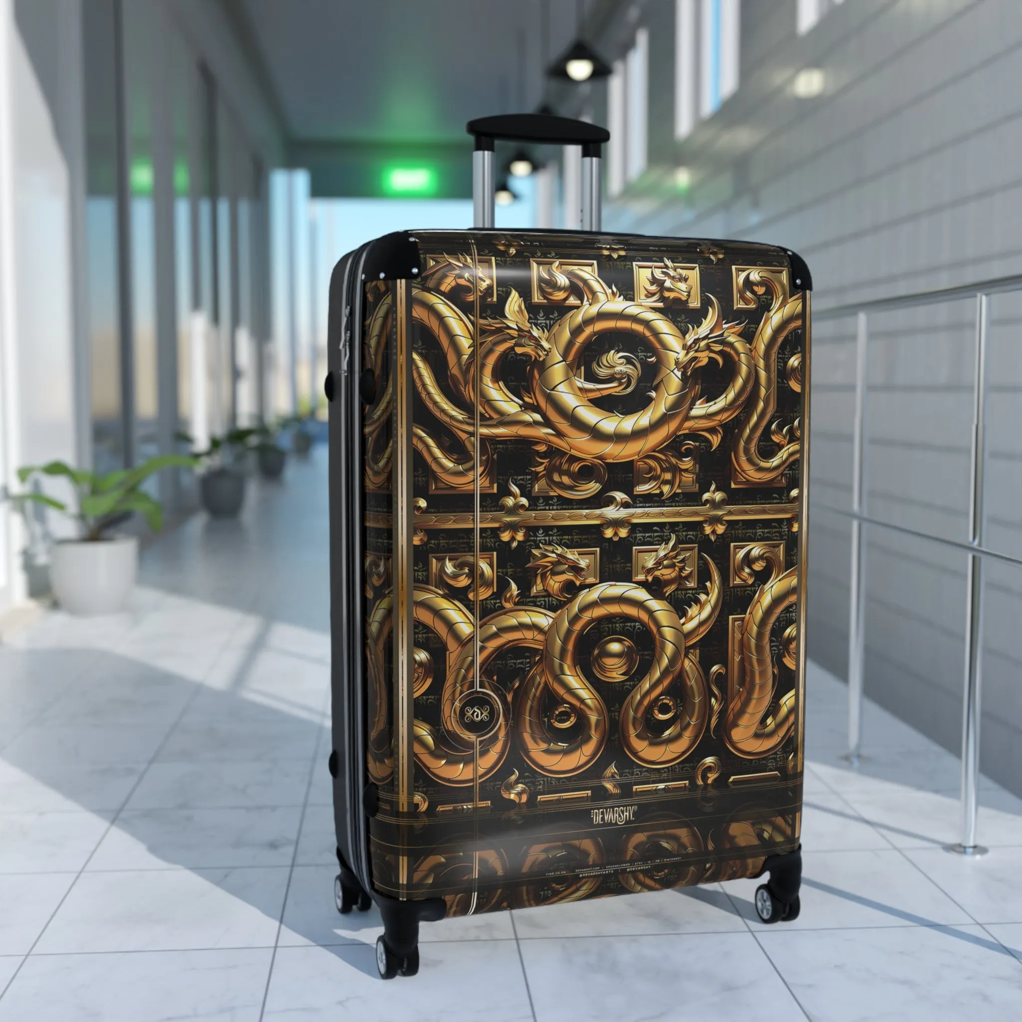 Golden Dragon Suitcase Carry-on Suitcase Gold Dragon Luggage Hard Shell Suitcase in 3 Sizes  | D20173