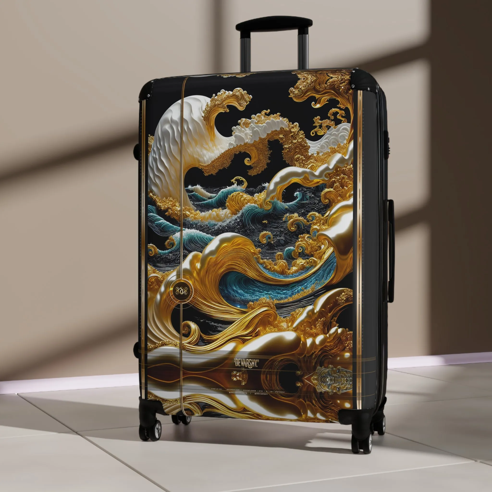 Golden Waves Suitcase Decorative Travel Luggage Carry-on Suitcase Premium Hard Shell Suitcase on Wheels | X3351A